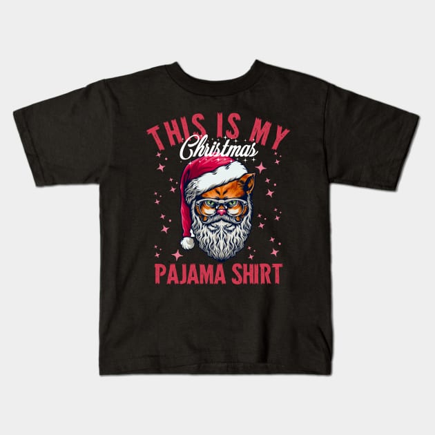 This Is My Christmas Pajama Outfit Xmas Lights Funny Cat Kids T-Shirt by Yourfavshop600